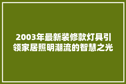 2003年最新装修款灯具引领家居照明潮流的智慧之光