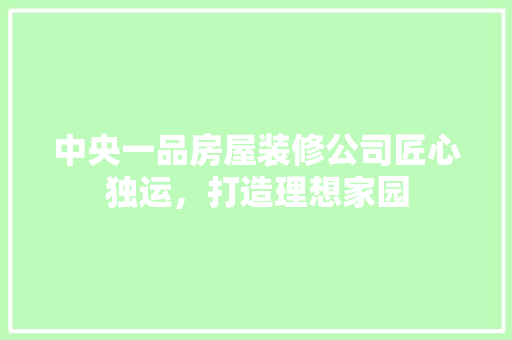 中央一品房屋装修公司匠心独运，打造理想家园