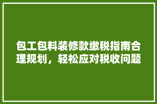 包工包料装修款缴税指南合理规划，轻松应对税收问题