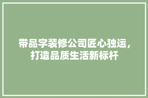 带品字装修公司匠心独运，打造品质生活新标杆