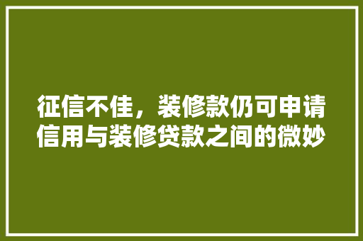 征信不佳，装修款仍可申请信用与装修贷款之间的微妙关系