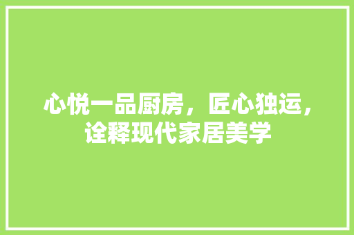 心悦一品厨房，匠心独运，诠释现代家居美学