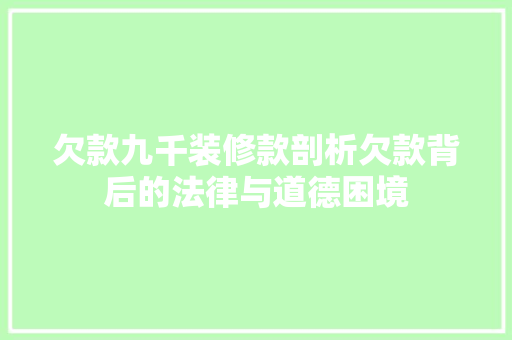 欠款九千装修款剖析欠款背后的法律与道德困境