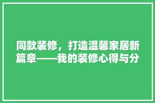 同款装修，打造温馨家居新篇章——我的装修心得与分享