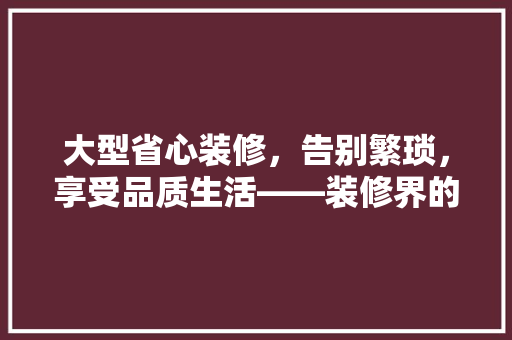 大型省心装修，告别繁琐，享受品质生活——装修界的“黑科技”神器