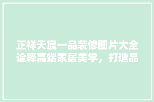 正祥天宸一品装修图片大全诠释高端家居美学，打造品质生活典范