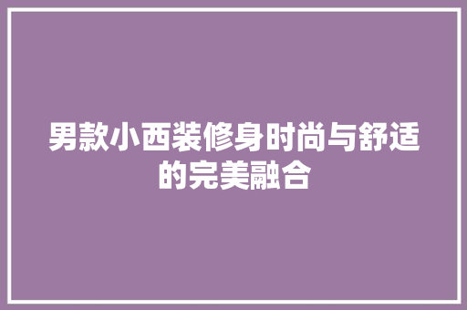 男款小西装修身时尚与舒适的完美融合