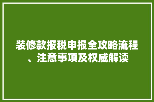 装修款报税申报全攻略流程、注意事项及权威解读