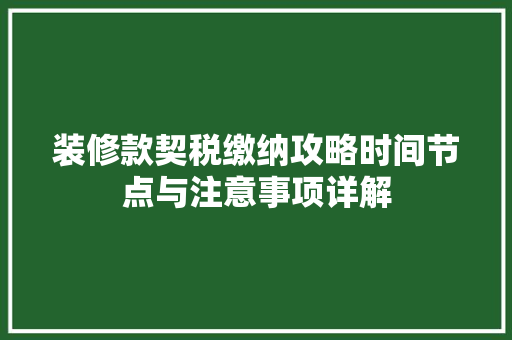 装修款契税缴纳攻略时间节点与注意事项详解