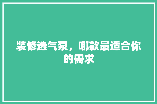 装修选气泵,哪款最适合你的需求 第1张 装修选气泵,哪款最适合你的需求 第1张