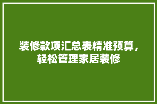 装修款项汇总表精准预算，轻松管理家居装修