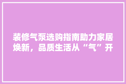 装修气泵选购指南助力家居焕新,品质生活从“气”开始