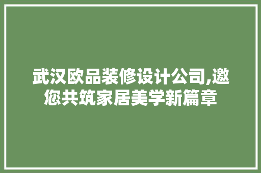 武汉欧品装修设计公司,邀您共筑家居美学新篇章