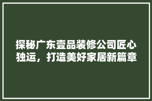探秘广东壹品装修公司匠心独运，打造美好家居新篇章