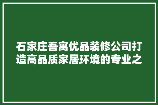 石家庄吾寓优品装修公司打造高品质家居环境的专业之选