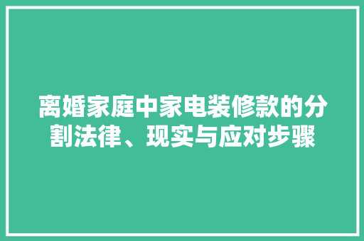 离婚家庭中家电装修款的分割法律、现实与应对步骤
