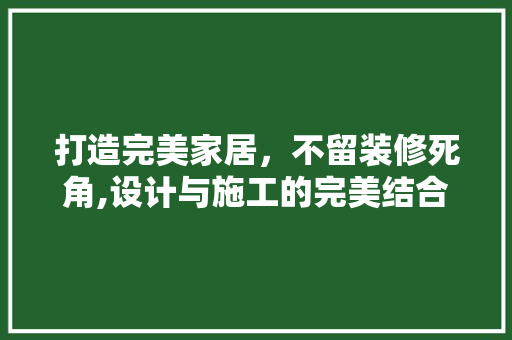 打造完美家居,不留装修死角,设计与施工的完美结合