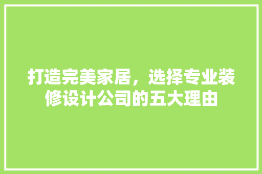 打造完美家居，选择专业装修设计公司的五大理由
