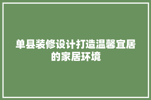 单县装修设计打造温馨宜居的家居环境