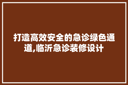 打造高效安全的急诊绿色通道,临沂急诊装修设计