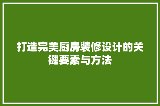 打造完美厨房装修设计的关键要素与方法