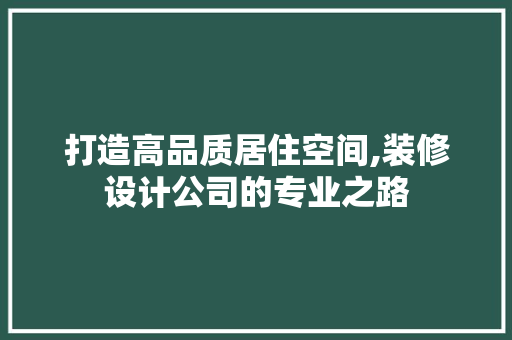 打造高品质居住空间,装修设计公司的专业之路