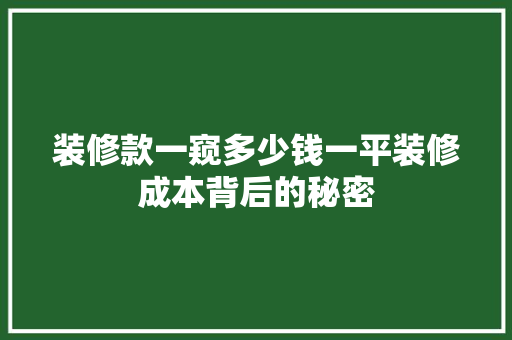 装修款一窥多少钱一平装修成本背后的秘密
