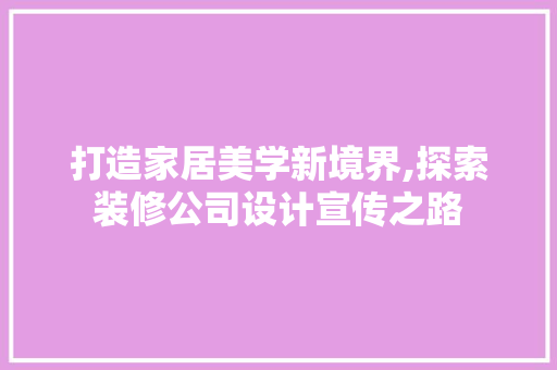 打造家居美学新境界,探索装修公司设计宣传之路