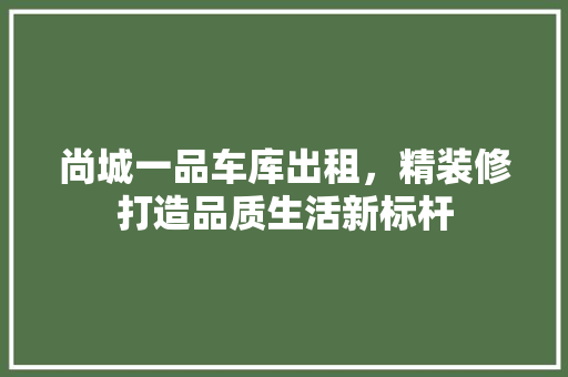 尚城一品车库出租，精装修打造品质生活新标杆