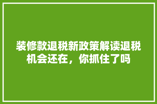 装修款退税新政策解读退税机会还在，你抓住了吗
