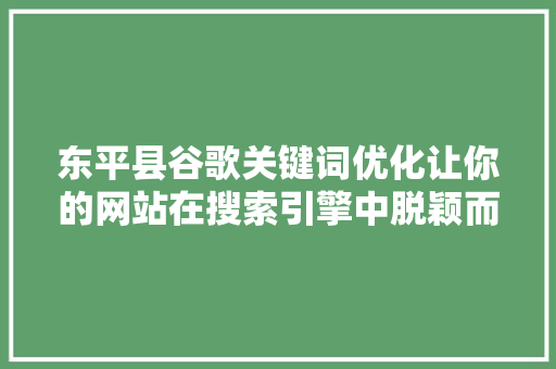 东平县谷歌关键词优化让你的网站在搜索引擎中脱颖而出
